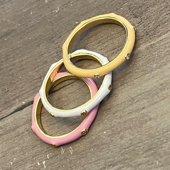 New Adornia 14k Yellow Gold Vermeil Sherbert Enamel Trio Ring - Set of 3 - Picture 6 of 6